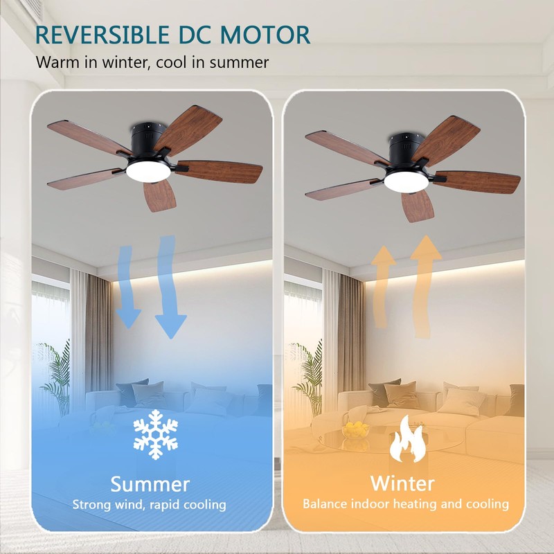 Ayaoty Ceiling Fans with Lights, 42 inch Low Profile Ceiling