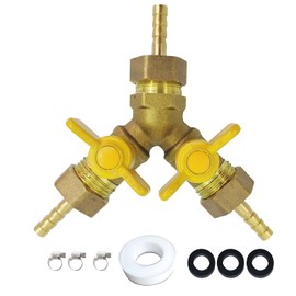 LOZOME 1/4" Hose Barb 3 Way Shut Off Ball Valve with 2 Switch Y Shaped Valve Brass for Water, Oil, Gas, Fuel line Fittings with 3 Hose Clamps