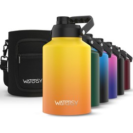 WATERSY 1 Gallon Water Bottle Insulated(Cold for 48 Hrs),BPA Free&Leak Proof,128oz Stainless Steel Water Jug,Big thermos,Large Water Bottle with Handle for Gym,Hiking,Camping&Travel,Gradual Yellow