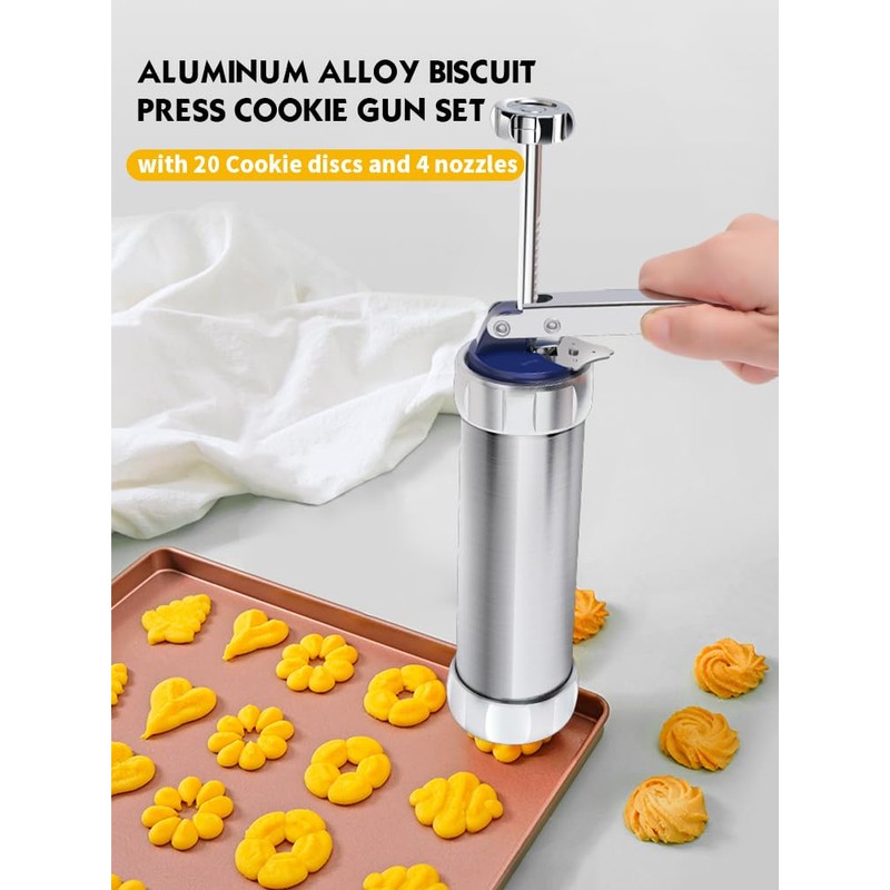 Professional Aluminum Cookie Press Set with 20 Discs & 4