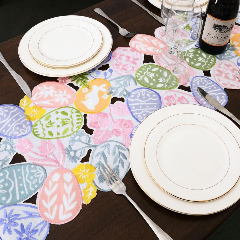 Grelucgo Embroidered Decorative Pink, Yellow, Green and Blue Table Runners