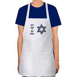Makoroni - KEEP CALM AND KISS ISRAEL Jewish Apron Adjustable Kitchen Chef Apron with 2 Pockets Cooking Baking, DesA97