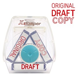 Xstamper 3-in-1 Ink Stamp, Copy/Original/Draft. Red Ink (Impression Size: 13 x 42mm). Pre-Inked Stamper for Office or School Use - Genuine Xstamper Self Inking Stamps