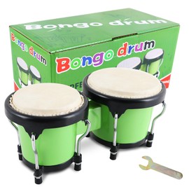 EastRock Green Bongo Drum 4” and 5” Set for Adults,Beginners,Percussion Bongos Drum With Tuning Wrench(Green)