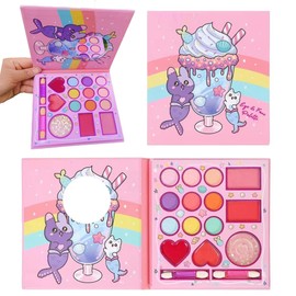 KARLOR Children's Make-Up, Girls' Make-Up, 14 Colours with 2 Brushes, Princess Makeup Set, Children's Makeup Palette, 9 Eyeshadows, 2 Lip Gloss, 2 Rouge, 1 Glitter, Children's Makeup Palette for Girls