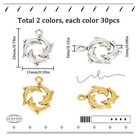 SUNNYCLUE 1 Box 60Pcs Dolphin Charms Bulk Silver Dolphin Charm Fish Silver Gold 3d Peace Love Summer Ocean Sea Alloy Animal Charm for jewellery Making Charms Findings DIY Necklace Earring Adults Craft