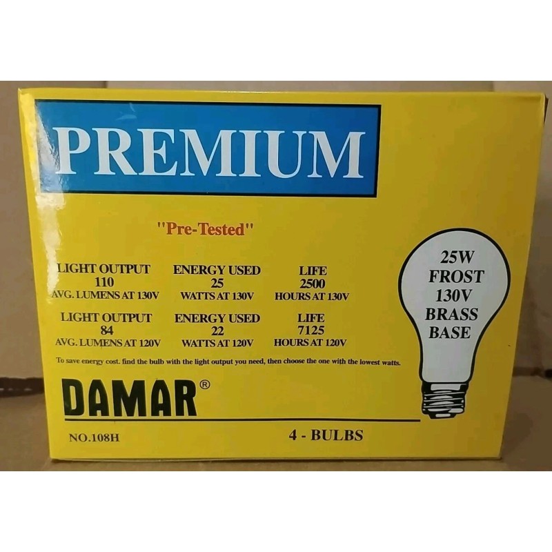 Damar (1) 4 Pk DAMAR 25W Frosted 130v Medium Brass