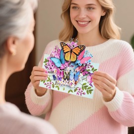 Greeting Cards Butterfly Flower, Forever Flower Bouquet 3D Pop Up Birthday Gifts for Women Wife Mom Daughter Sister Aunt Grandmother Cousin Friend Anniversary Daughter in law, With Envelope (0608)