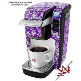 WraptorSkinz Decal Style Vinyl Skin compatible for Keurig K10 / K15 Mini Plus Coffee Makers Scattered Skulls Purple (COFFEE MAKER NOT INCLUDED)