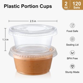 AOZITA 120 Sets - 2 oz Jello Shot Cups with Lids, Airtight Portion Cups, Stackable Small Plastic Containers with Lids