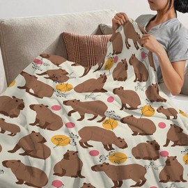 Capybara Blanket Gift for Adults and Kids Family Animal Capybara Blanket Super Soft Plush Flannel Throw Blanket for Couch Bed Sofa 130x150cm(50x60 Inch)