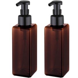 UUJOLY Foaming Soap Dispenser 1L (33.8oz) Refillable Plastic Pump Bottle for Liquid Soap, Shampoo, Body Wash (2 Pcs) (Amber)