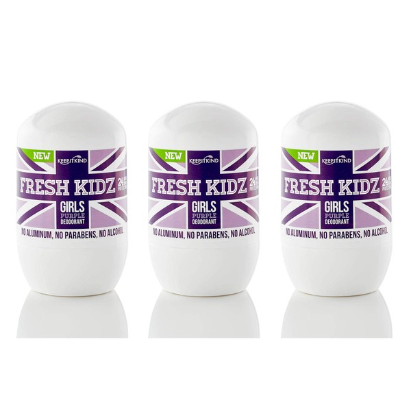 Keep it Kind Fresh Kidz Natural Roll On Deodorant 24 Hour Protection - Girls"Purple" 1.86 fl.oz. (3 Pack)
