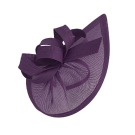 Caprilite Vegan Moon Hoop Fascinator Hat on Headband Wedding Ascot Races Bespoke Sinamay Disc (Dark Purple/Plum)