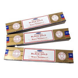 Satya Nag Champa Black Gold Incense Sticks with JRose Incense Holder 3 Pack Set 15g Boxes