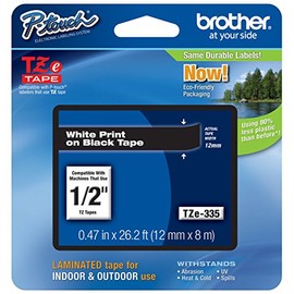 2/Pack Genuine Brother 1/2" (12mm) White on Black TZe P-touch Tape for Brother PT-1890, PT1890 Label Maker