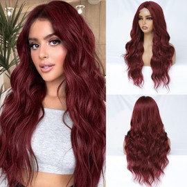 Burgundy Wig for Women Long Wavy Red Wig Middle Part 26 Inch Wigs Heat Resistant Synthetic Wig for Daily Use