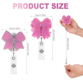 BOXOB Pack of 2 Pink ID Card Holders with Bow, 2 Styles, Retractable ID Card Holder, Nurse with Alligator Clip for ID Accessories for Nurses, Medical Staff, Students, Teachers