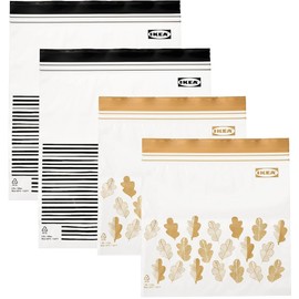 Ikea ISTAD Medium Reusable Food Bags with Double Seal, 1.2 & 2.5 Litres, Black Striped/Yellow Leaf - Set of 100 Bags