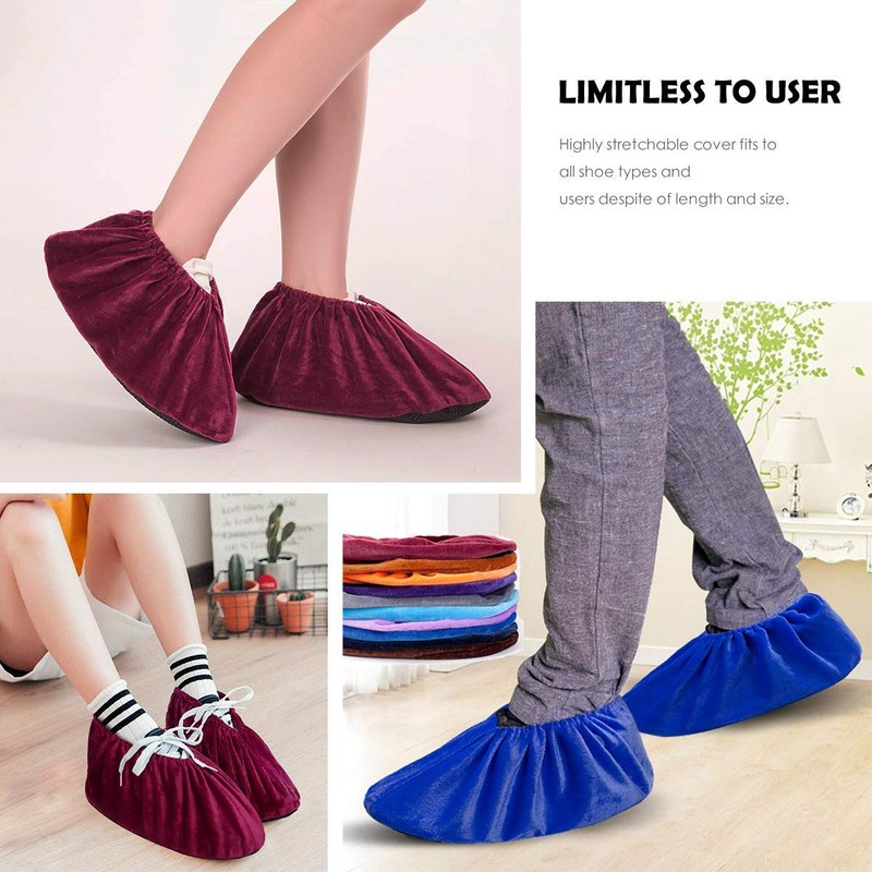iPobie 5 Pairs Washable Overshoes,Velvet Shoe Cover,Reusable Non-Slip High Elasticity
