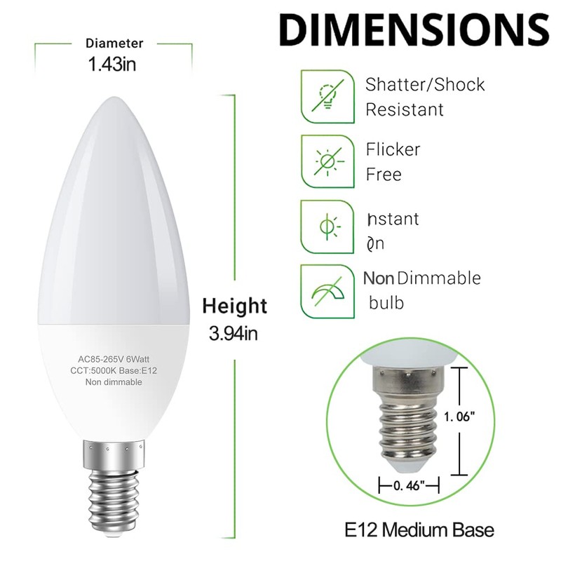GOSCHE 60 Watt Led Candelabra Bulbs Equivalent, E12 Led Ceiling