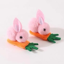2 Pcs Easter Hair Clips Cartoon Plush Bunny Barrettes Pink Rabbit Ear Hairpins Cute Fluffy Rabbit Hairgrips Easter Hair Accessories for Girls Holiday Party Decoration