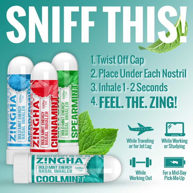 Z!NGHA Natural Aromatherapy Nasal Inhaler Stick for Sinus Relief, Focus