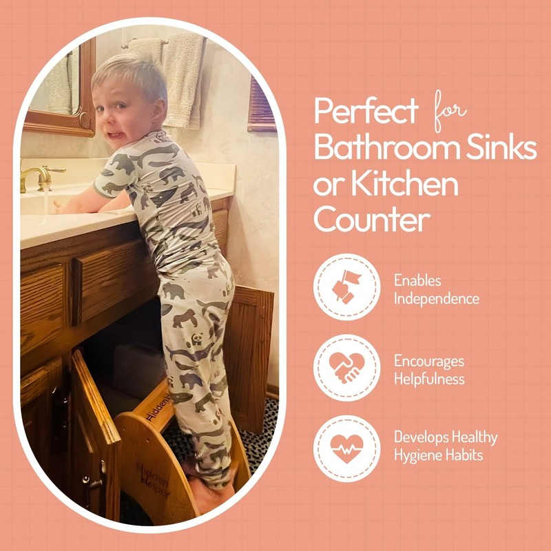 Hidden Helper Montessori Step Stool for Toddlers, Foldable Toddler Two