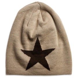 Womens Star Slouch Winter Beanie MU118, Farbe:beige;Mode Größe:One Size