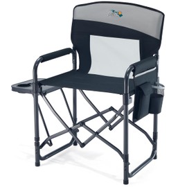 Camping Chairs for Adults Directors Chair with Side Table, 1-Step Setup, Mesh Backrest Folding Lawn Chairs with Pocket, Foldable Camp Chair for Outdoor, Picnic, Sports and Fishing, Black