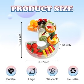 FLYINSKY 10'' Hard Acrylic Number Box Charcuterie Numbers Fillable Box Reusable Hollow Number Serving Tray Candy Dish for Birthday Party Decor Letter Boxes Plates for Food, without Lid (Clear, 3)