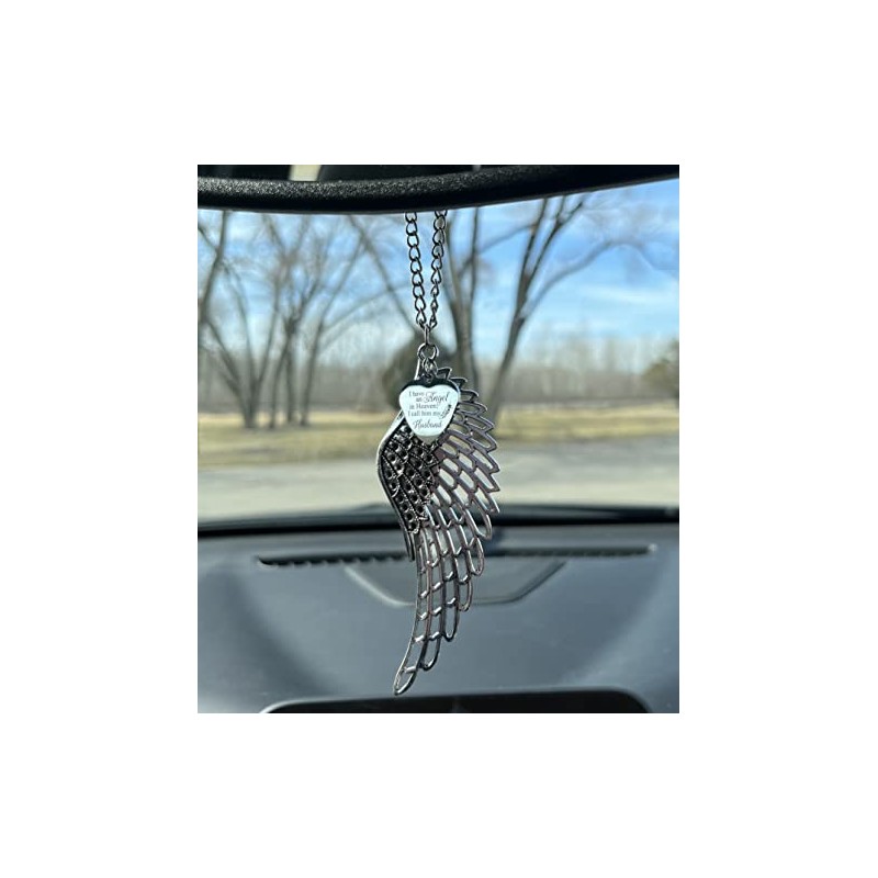 Husband Loss Memorial Car Charm – Angel Wings and Heartfelt