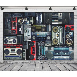 CORFOTO Retro Mix Radio Backdrop Vintage Wall of Radio Boombox Photography Background 70s 80s Style Backdrops Old-Fashioned Antique Music Party Banner Wall Decor Photoshoot Photo Studio Props Fabric