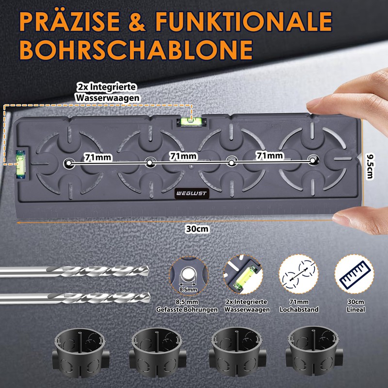 WEGLUST Drilling Template with Spirit Level and Ruler - Multifunctional