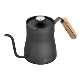 Navaris Kettle for Coffee Preparation - 1 Litre Gooseneck Kettle with Thermometer - with Long Spout and Wooden Handle
