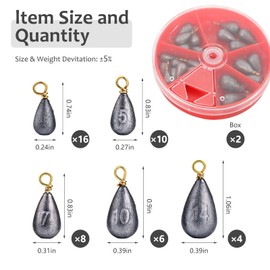 44 Pieces Lead Fishing Weights Sinkers for Saltwater Freshwater, Fishing Sinkers, Drop Shot Weights, Water Drop Type, for Catfish and Bass Casting Equipment (0.12 Oz/0.18 Oz/0.25 Oz/0.35 Oz/0.49 Oz)