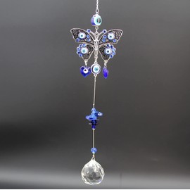 TENGFENG Turkish Blue Evil Eye Butterfly Hanging Crystal Sun Catcher Wall Decor Home Amulet Evil Eye Protection Good Luck Blessing Housewarming Crystal Sun Catcher Colorful Rainbow Maker Drop Best