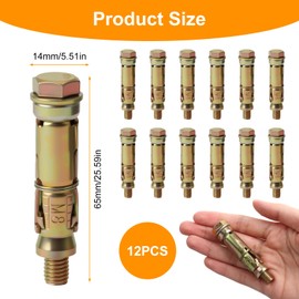 12 Pcs M8*60mm Concrete Anchor Bolts, Heavy Duty Expansion Bolts and Wall Bolt with Hex Head, Concrete Bolt for Brick Masonry and Secure Fixings