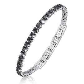 Men's Cubic Zirconia Tennis Bracelet : Sparkling 5A Diamond-liked Link Chain Bracelets,Adjustable Stainless Steel Handchain for Men,Stack Iced Out Rhinestone Jewelry,Gift for Husband,Boyfriend(Black)