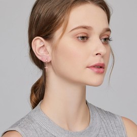 Sterling Silver Cross Dangle Earrings - 925 Sterling Silver Cross Hoop Earrings for Women
