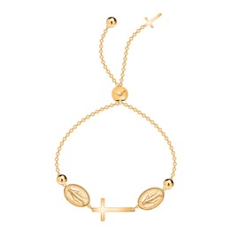 Savlano 925 Sterling Silver 14K Gold Plated Italian Solid Adjustable Rosary Cross Slider Bracelet Comes With Gift Box for Women - Made in Italy (Yellow)