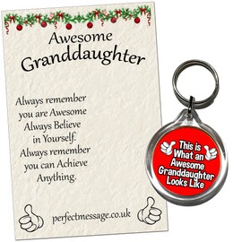 Perfect Message Awesome Granddaughter Keyring Gift from Grandma or Grandpa, Gift to Granddaughter for Birthday or Christmas