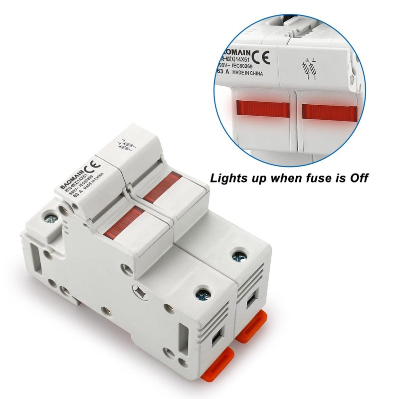 Baomain Cylindrical Fuse Holder RT18-63(X) 14mm X 51mm Fuse Base