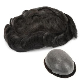 Topunique Professional-Grade Toupee for Men – 0.06mm Thin Skin Base, 8x10 Inch Base Size & 6 Inch Hair Length, V-Looped Hairline, Single-Knot Design & 28-30mm Body Wave for Salon-Quality Styling #1B