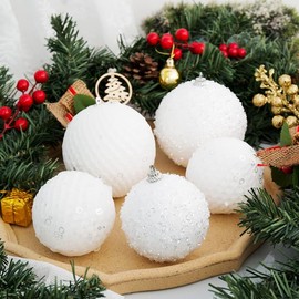 Fassory 6Pcs 10cm White Christmas Baubles Large Christmas Balls Hanging Ornaments for Christmas Tree Decorations (White, 10cm)