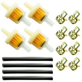 16PCS Inline Fuel Filter 5mm Hose Kit, Universal Car Motorcycle Fuel Filter Hose with 4Pcs Fuel Filters+4Pcs 10cm Petrol Pipe Hose Line+8 Pcs Hose Clips for Motorcycle Car