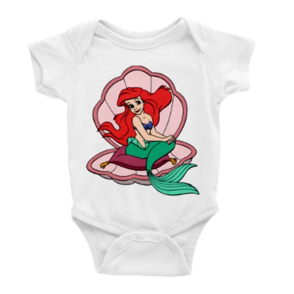 Ariel in Clam Shell Short Sleeve Onesie (3-6)