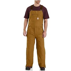 Carhartt Men's Loose Fit Washed Duck Insulated Bib Overall, Brown, Large