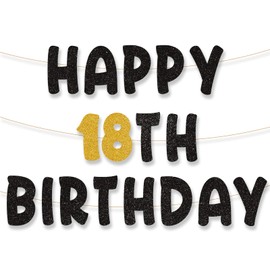 Happy 18th Birthday Garland 18th Birthday Banner 18th Garland Birthday Decoration 18th Birthday Banner Happy Birthday Decoration Black Gold for 18 Years Birthday Children Girls Party Decoration