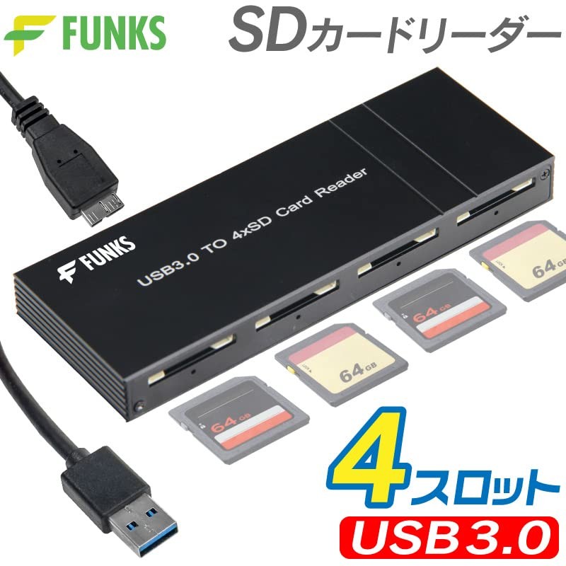 FUNKS SD Card Reader, 4 Slots, 4 Slots, 4 in